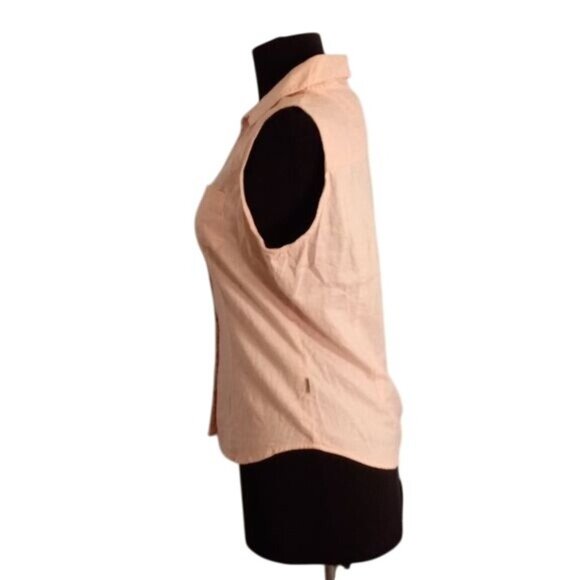 Calvin Klein Jeans Size Small Top Sleeveless Peach Button Up Blouse Linen Blend - Picture 3 of 9